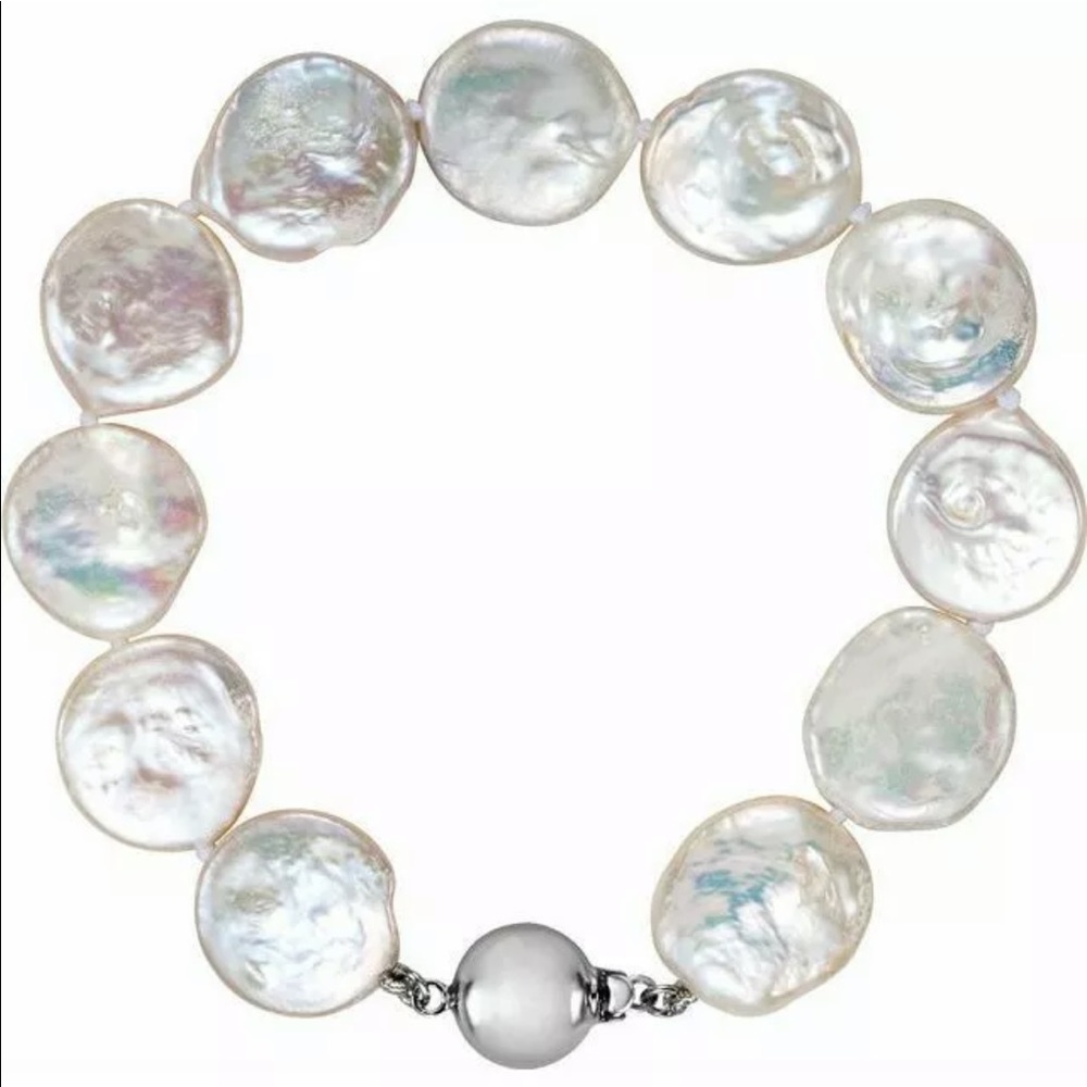 White Coin Pearl Bracelet Sterling Silver Clasp